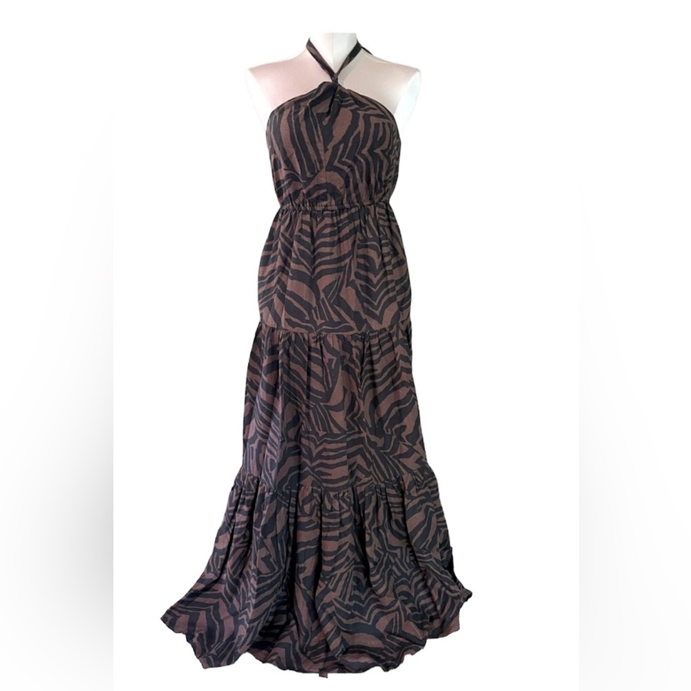 Nicole Miller zebra print linen maxi dress halter‎ style NWT size XS